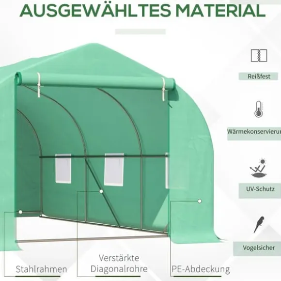 Outsunny Folievæksthus Drivhus Plantehus med Sadeltag 450 x 300B x 205H cm
