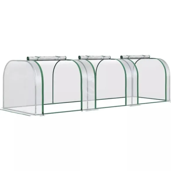 Outsunny Folievæksthus, Gennemsigtig PVC, Stålramme, Tunnel Drivhus med Døør, 295 x 100 x 80 cm