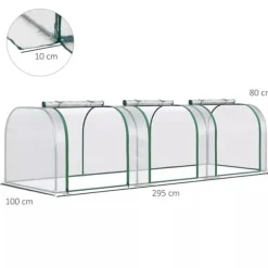 Outsunny Folievæksthus, Gennemsigtig PVC, Stålramme, Tunnel Drivhus med Døør, 295 x 100 x 80 cm