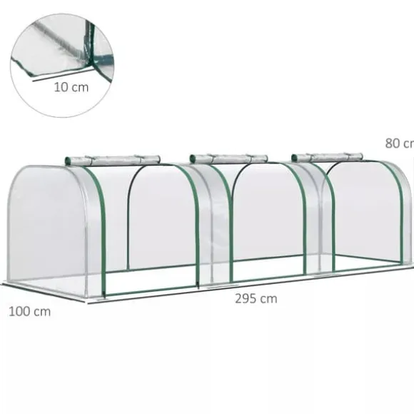 Outsunny Folievæksthus, Gennemsigtig PVC, Stålramme, Tunnel Drivhus med Døør, 295 x 100 x 80 cm