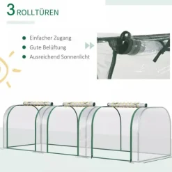 Outsunny Folievæksthus, Gennemsigtig PVC, Stålramme, Tunnel Drivhus med Døør, 295 x 100 x 80 cm
