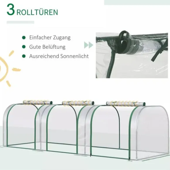 Outsunny Folievæksthus, Gennemsigtig PVC, Stålramme, Tunnel Drivhus med Døør, 295 x 100 x 80 cm