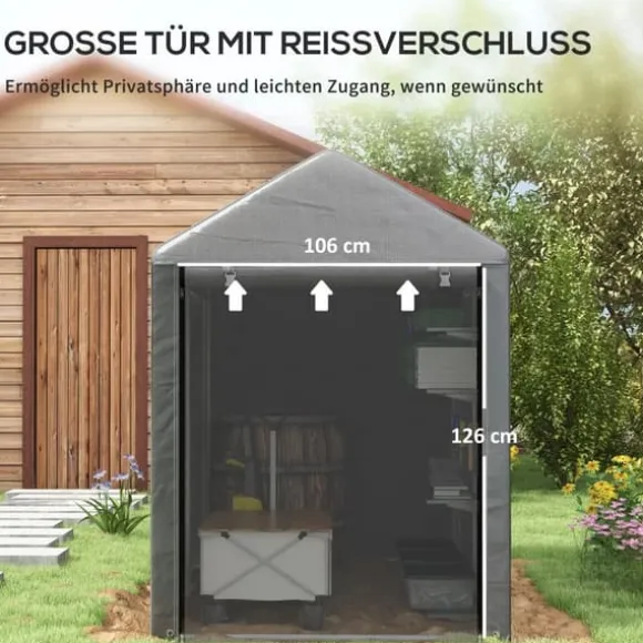 Outsunny Garage Telt, Mørkegrå, 1,2 x 1,79 x 1,65m Opbevaring Telt med UV-beskyttelse, Vandtæt Foliegarage til Motorcykel, Haveredskaber, Galvaniseret | CDON
