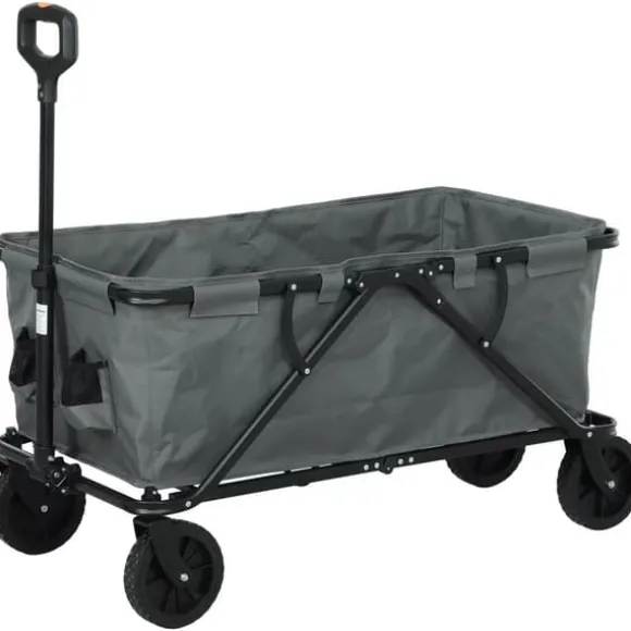 Outsunny Havevogn 160L, foldbar transportvogn med aftagelig presenning, teleskophåndtag, 360° hjul, 120 kg kapacitet, mørkegrå polyester