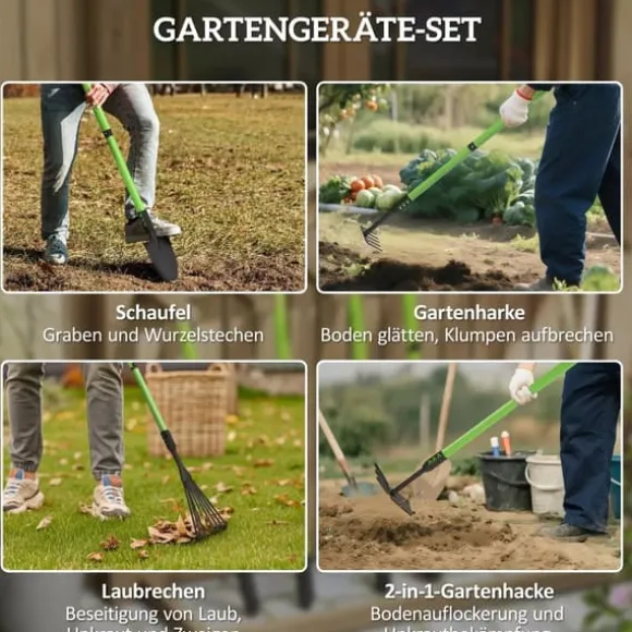 Outsunny Haveværktøjssæt 4 stk. Grøn Metal