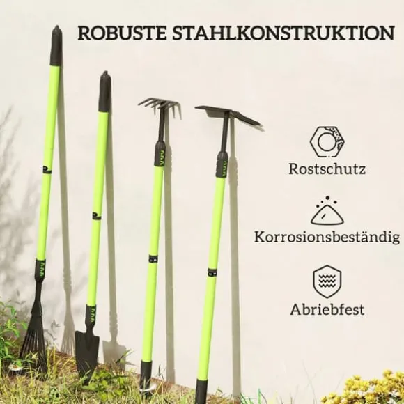 Outsunny Haveværktøjssæt 4 stk. Grøn Metal