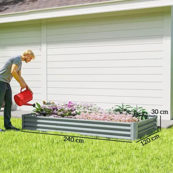 Outsunny H$jbed af st$l, vejrbestandigt plantebed 240x120x30cm