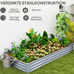 Outsunny H$jbed af st$l, vejrbestandigt plantebed 240x120x30cm