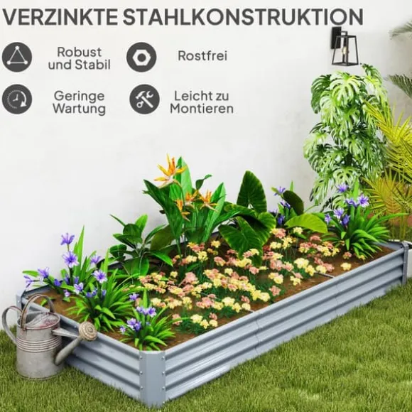 Outsunny H$jbed af st$l, vejrbestandigt plantebed 240x120x30cm