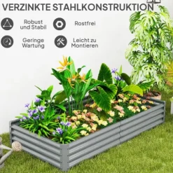 Outsunny højbed af stål, vejrbestandigt plantebed 180x90x30 cm