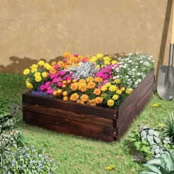 Outsunny Hjbed i fyrretræ, Plantekasse til grøntsager og krydderurter, Mørkebrun, 60x60x23 cm