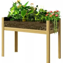 Outsunny Højbed i Grantræ med Akrylplader, Vejrbestandigt Havebed, Naturtræ, 110x50x80 cm