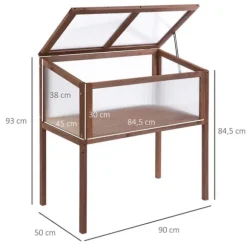 Outsunny højbed i træ, tidligt bed, dyrkningsbord, krydderurtebed, plantekasse til have, altan og terrasse, brun, fyrretræ, PC-plade, 90 x 50 x 93 cm | CDON