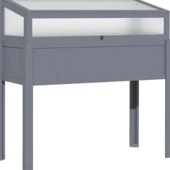 Outsunny Højbed med Drivhus, Grantræ og PC-Plade, Grå, 120x54x112/122cm