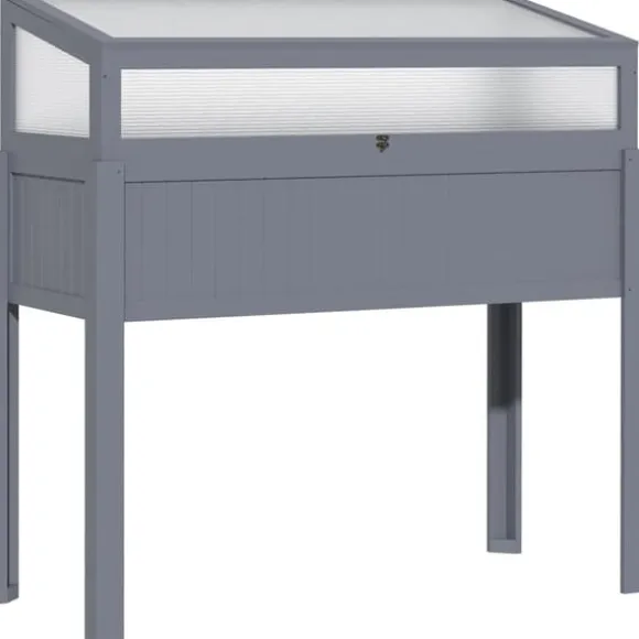 Outsunny Højbed med Drivhus, Grantræ og PC-Plade, Grå, 120x54x112/122cm
