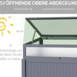 Outsunny Højbed med Drivhus, Grantræ og PC-Plade, Grå, 120x54x112/122cm