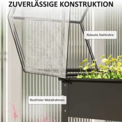 Outsunny Højbed med Drivhus, Plantekasse i Metal, 60x60x120 cm, Sort