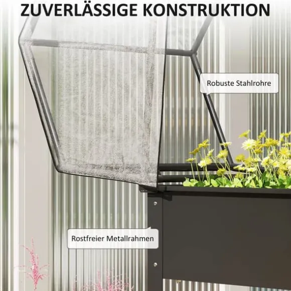 Outsunny Højbed med Drivhus, Plantekasse i Metal, 60x60x120 cm, Sort