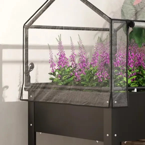 Outsunny Højbed med Drivhus, Plantekasse i Metal, 60x60x120 cm, Sort