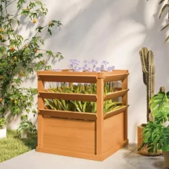 Outsunny H'jbed med Espalier i Gran, 65x65x73cm - Perfekt til Klatreplanter og Havebrug