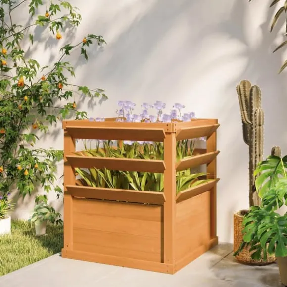 Outsunny H'jbed med Espalier i Gran, 65x65x73cm - Perfekt til Klatreplanter og Havebrug