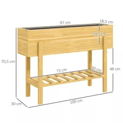 Outsunny Hjbed med Hylde, Krydderurtebed m. Drænhuller, Plantekasse i Fyrretræ, 100x30x70,5 cm Natur