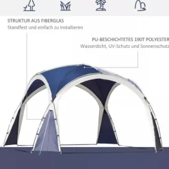 Outsunny Kuppeltelt, Blå, 3,5x3,5x2,22m, Polyester, Have, Terrasse, Altankuppeltelt til 6-8 personer