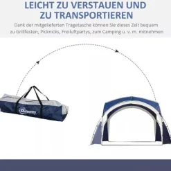 Outsunny Kuppeltelt, Blå, 3,5x3,5x2,22m, Polyester, Have, Terrasse, Altankuppeltelt til 6-8 personer
