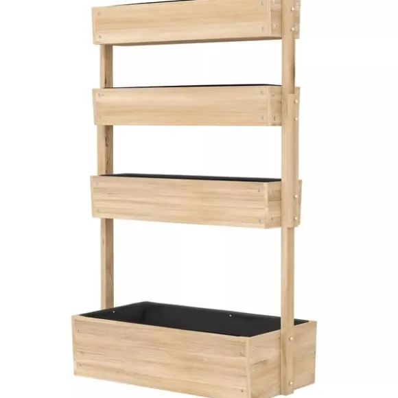 Outsunny 4-lags hijbed i grantræ - Naturtræ 88.5x45x140 cm - Lodret plantekasse til have og altan