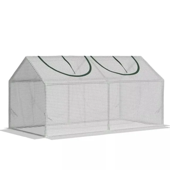 Outsunny Minivæksthus med UV-resistent PE-dække, stålramme, lynlåsvindue, 120x60x60 cm, Hvid