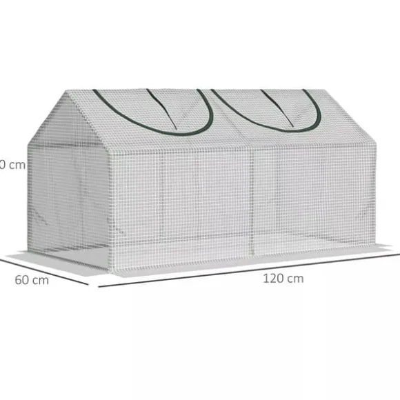 Outsunny Minivæksthus med UV-resistent PE-dække, stålramme, lynlåsvindue, 120x60x60 cm, Hvid