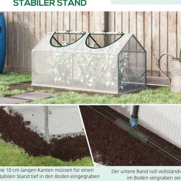 Outsunny Minivæksthus med UV-resistent PE-dække, stålramme, lynlåsvindue, 120x60x60 cm, Hvid