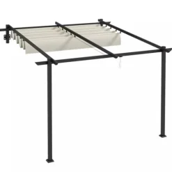 Outsunny Pergola 3x3m, Creme Hvid, Polyester, Vendt`t, Justerbart Tag til Have og Terrasse
