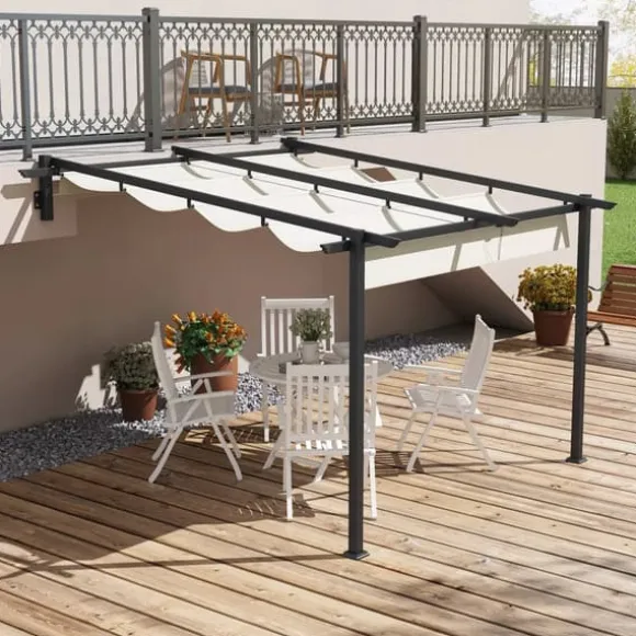Outsunny Pergola 3x3m, Creme Hvid, Polyester, Vendt`t, Justerbart Tag til Have og Terrasse