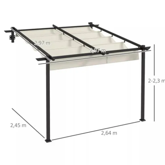 Outsunny Pergola 3x3m, Creme Hvid, Polyester, Vendt`t, Justerbart Tag til Have og Terrasse