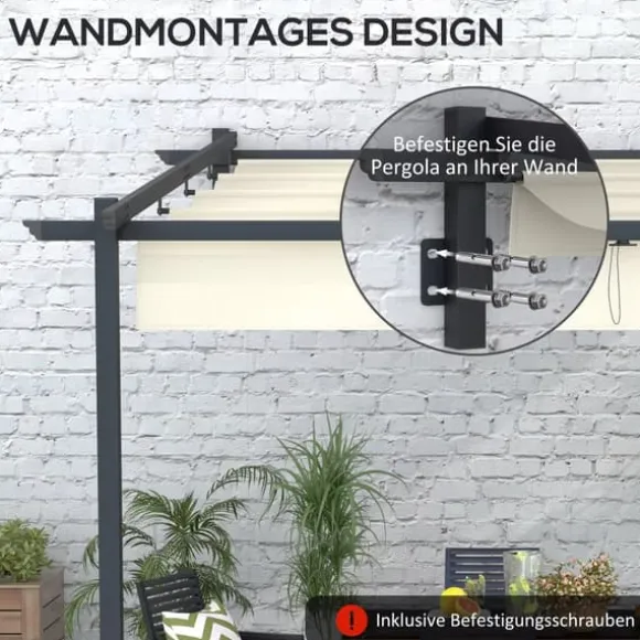 Outsunny Pergola 3x3m, Creme Hvid, Polyester, Vendt`t, Justerbart Tag til Have og Terrasse