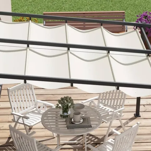 Outsunny Pergola 3x3m, Creme Hvid, Polyester, Vendt`t, Justerbart Tag til Have og Terrasse