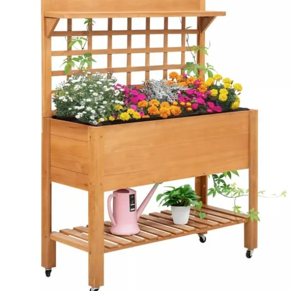 Outsunny Plantebord i Grantrback, Brun, 105x40x135 cm