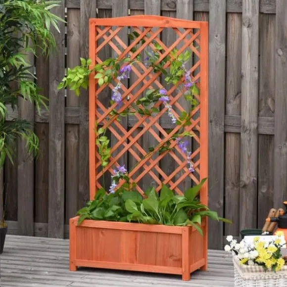 Outsunny Plantekasse med Espalier, Fyrretræ, Gul, 60x30x122,5cm