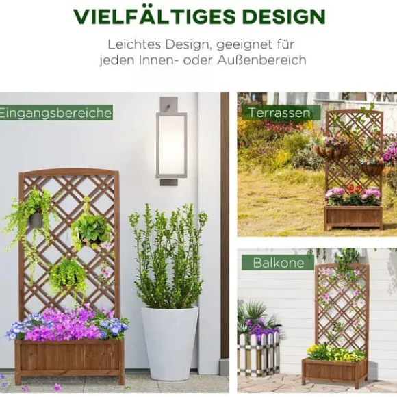 Outsunny Plantekasse med Espalier, Fyrretræ, Gul, 60x30x122,5cm