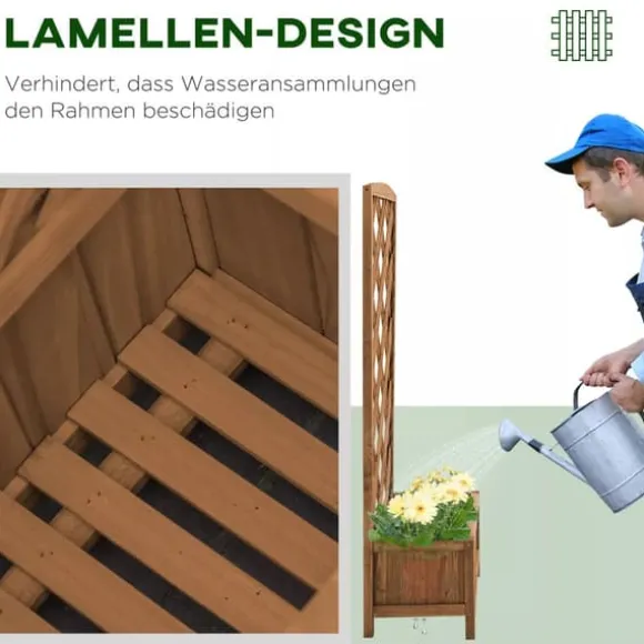 Outsunny Plantekasse med Espalier, Fyrretræ, Gul, 60x30x122,5cm