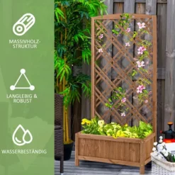 Outsunny Plantekasse med Espalier, Fyrretræ, Gul, 60x30x122,5cm