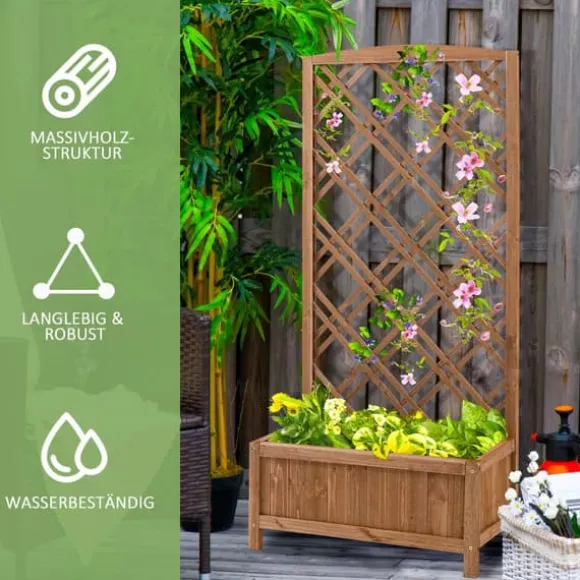 Outsunny Plantekasse med Espalier, Fyrretræ, Gul, 60x30x122,5cm
