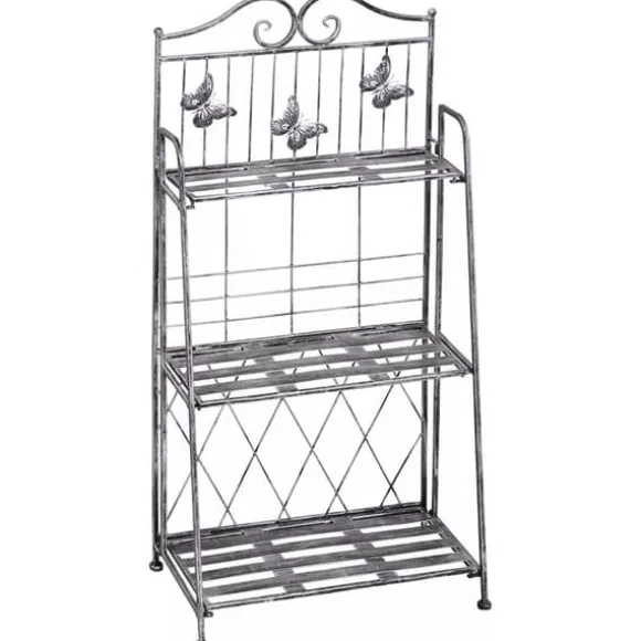 Outsunny Plantestativ Metal Blomsterstativ med 3 Hylder, Blomstertrappe til Have, Sølvgrå, 44x25x96cm