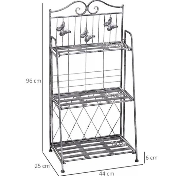 Outsunny Plantestativ Metal Blomsterstativ med 3 Hylder, Blomstertrappe til Have, Sølvgrå, 44x25x96cm