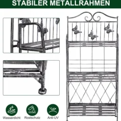Outsunny Plantestativ Metal Blomsterstativ med 3 Hylder, Blomstertrappe til Have, Sølvgrå, 44x25x96cm