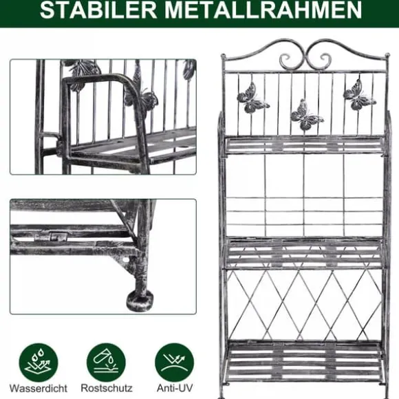 Outsunny Plantestativ Metal Blomsterstativ med 3 Hylder, Blomstertrappe til Have, Sølvgrå, 44x25x96cm
