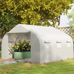 Outsunny Plastdrivhus 3,5x3x3m UV-beskyttelse Tomathus, Mesh-vindue, Vindtæt, til Have & Altan, Metal, Hvid