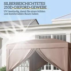 Outsunny Pop-up Pavillon 3x3m - Vandafvisende, Vinterfast, UV50+, Kaffe Polyester, m. 4 Sidepaneler