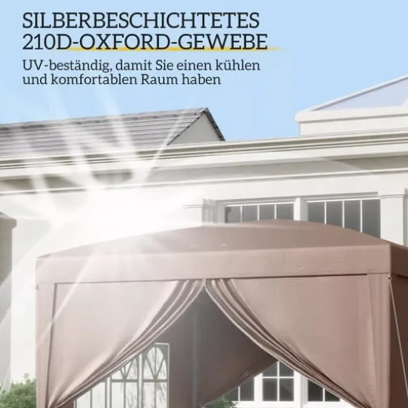 Outsunny Pop-up Pavillon 3x3m - Vandafvisende, Vinterfast, UV50+, Kaffe Polyester, m. 4 Sidepaneler